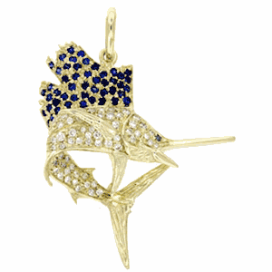 14k Gold Sailfish with Sapphire and Diamonds Pendant - 464