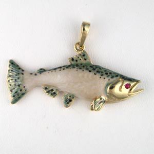 14k Gold Salmon Enamel Pendant - 026 E