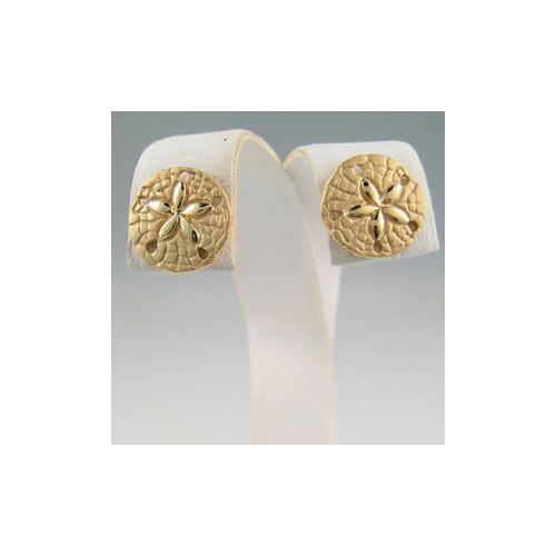 14k Gold Sand Dollar Realistic Earrings - 683