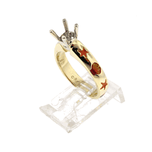 14k Gold Scallop & Stars Comfort Fit (Semi Mount) Ring - 753 SM