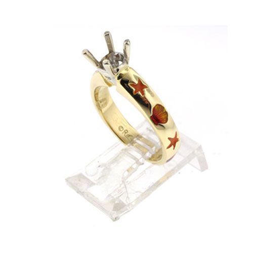 14k Gold Scallop & Stars Comfort Fit (Semi Mount) Ring - 753 SM