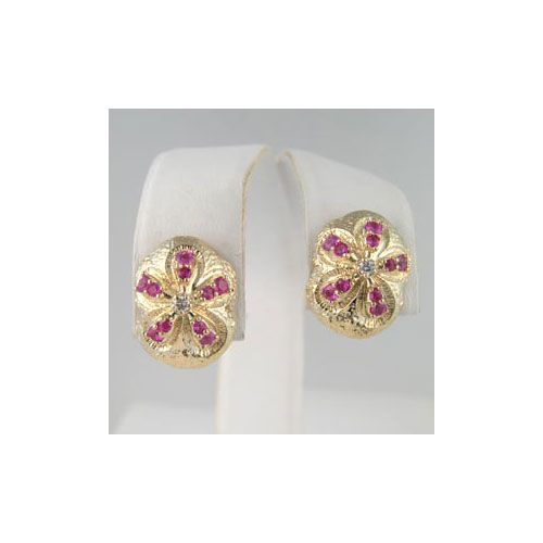 14k Gold Sea Biscuit with Sapphire & Diamond Earrings - 670 DS