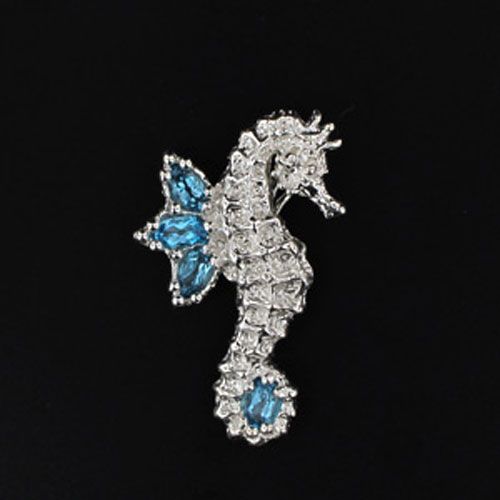 14k Gold Sea Horse with Blue Topaz Pendant - 413 S