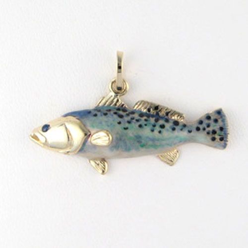 14k Gold Sea Trout Enamel Pendant - 258 E