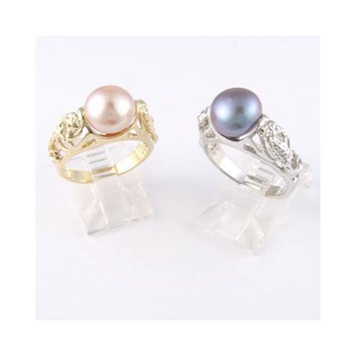 14k Gold Seahorse Pearl Solitaire Ring - 738