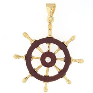 14k Gold Ship's Wheel with Diamond Pendant - 396 WD