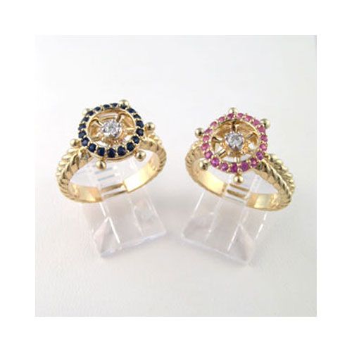 14k Gold Ships Wheel with Diamond & Sapphire Ring - 755 DS