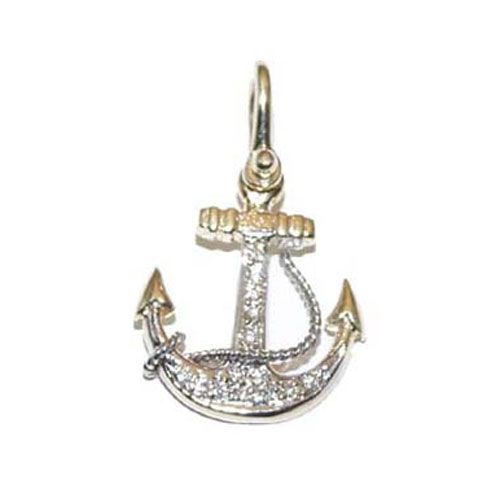 14k Gold Small Anchor Pave Pendant - 311 D