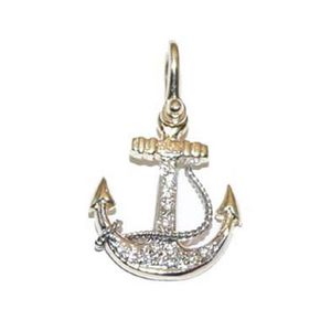14k Gold Small Anchor Pave Pendant - 311 D