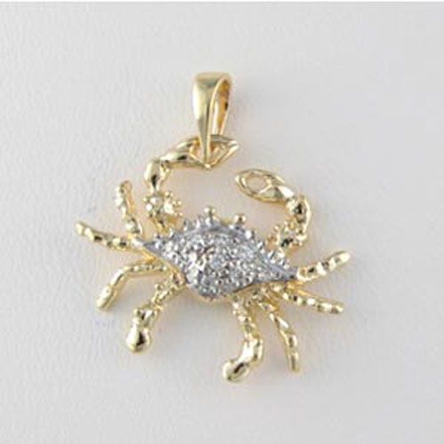 14k Gold Small Claw Hung Crab Diamond Pendant - 379 D