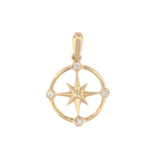 14k Gold Small Compass Rose with .20cts Diamonds Pendant - 457sm D