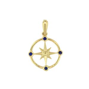 14k Gold Small Compass Rose with .26cts Sapphire Pendant - 457sm S