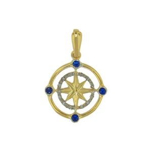 14k Gold Small Compass Rose with Sapphire/Diamonds Pendant - 458sm DS