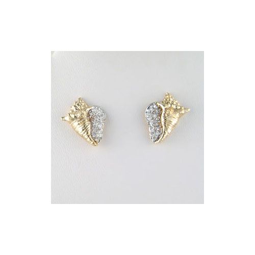 14k Gold Small Conch Hollow Diamond Earrings - 688 HD