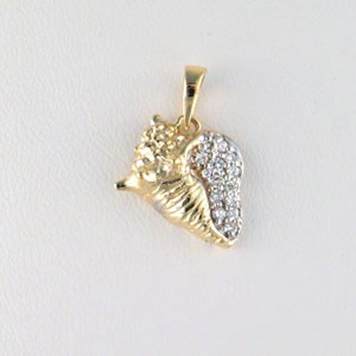 14k Gold Small Conch Hollow Diamonds Pendant - 375 HD