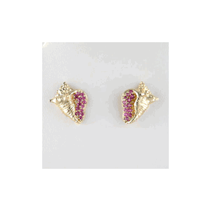 14k Gold Small Conch Hollow Sapphire Earrings - 688 HS