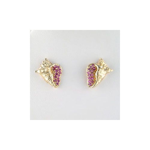 14k Gold Small Conch Hollow Sapphire Earrings - 688 HS