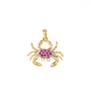 14k Gold Small Crab Ruby Pendant - 123 R