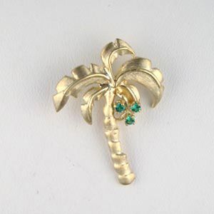 14k Gold Small Palm with Stones Pendant - 344 Stn