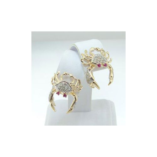 14k Gold Small Pave Crab Earrings - 604 D