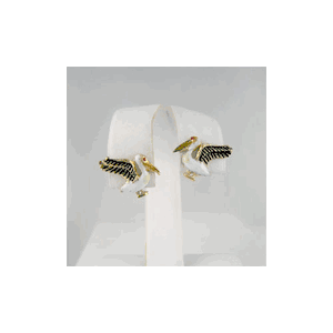 14k Gold Small Pelican Enamel Earrings - 672 E