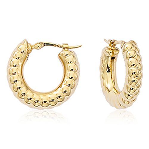 14K Gold Small Round Ribbed Hoop with SD Earrings