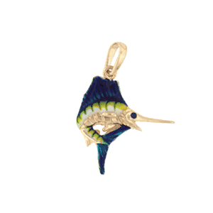 14k Gold Small Sailfish with Enamel Pendant - 447 E
