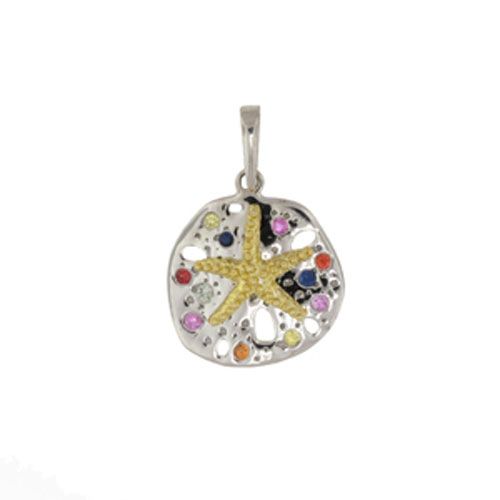 14k Gold Small Sand Dollar Sapphire Bground Pendant - 212 SB