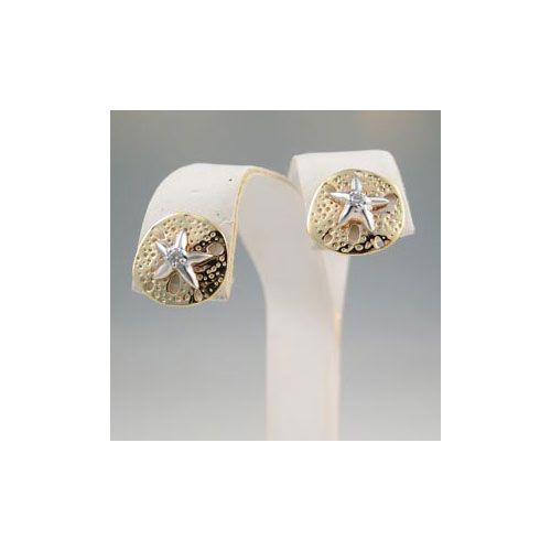 14k Gold Small Sand Dollar with Diamond Earrings - 660 D1