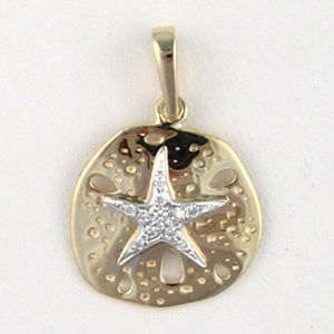 14k Gold Small Sand Dollar with Diamond Pendant - 212 D