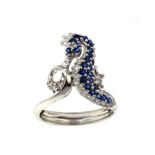 14k Gold Small Seahorse Diamond/Sapphire Ring - 773 DS