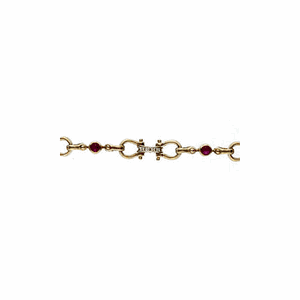 14k Gold Small Shackle Pulley with Rubies 7 Inch Bracelet - 534