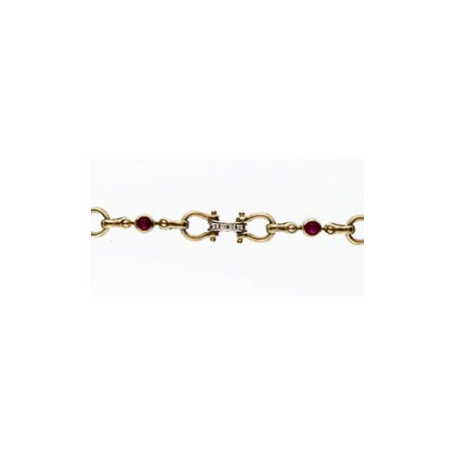 14k Gold Small Shackle Pulley with Rubies 7 Inch Bracelet - 534