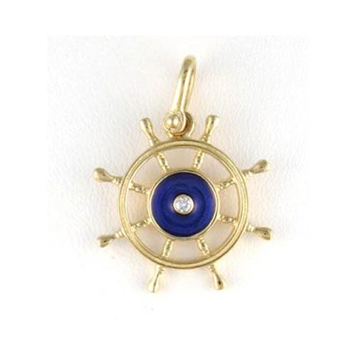 14k Gold Small Ships Wheel Pendant - 341