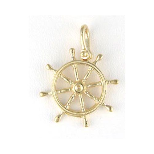 14k Gold Small Ships Wheel Pendant - 347