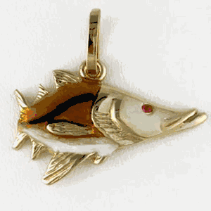14k Gold Small Snook Enamel Pendant - 207 E