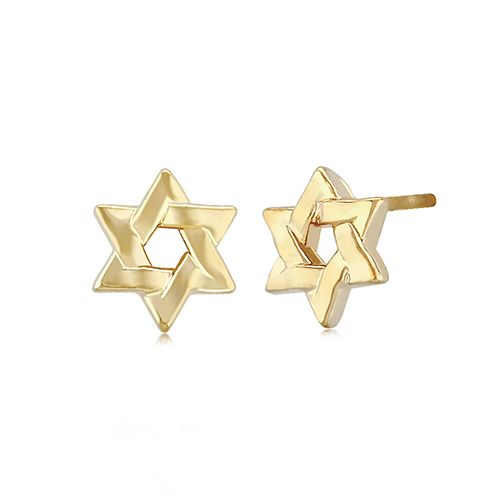 14K Gold Small Star of David with Post Earrings - 21-1012