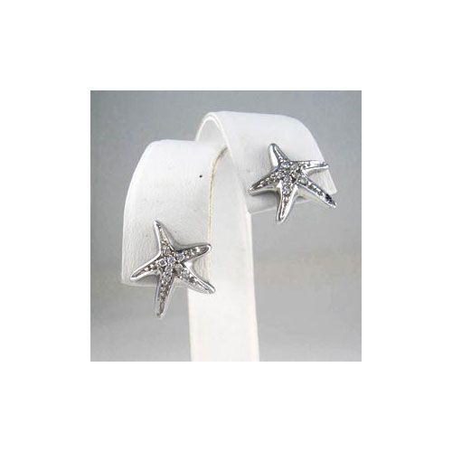 14k Gold Small Star with Diamond .11cts Earrings - 654 D