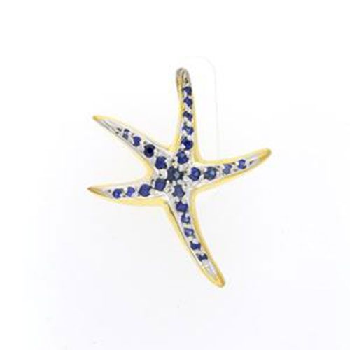 14k Gold Small Starfish Sapphire Pendant - 261 S