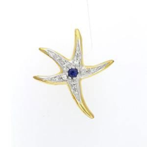 14k Gold Small Starfish with Diamond and Sapphire Pendant - 261 DS