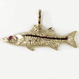 14k Gold Small Straight Snook Pendant - 217