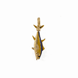14k Gold Small Tuna Hollow Enamel Pendant - 179 HE