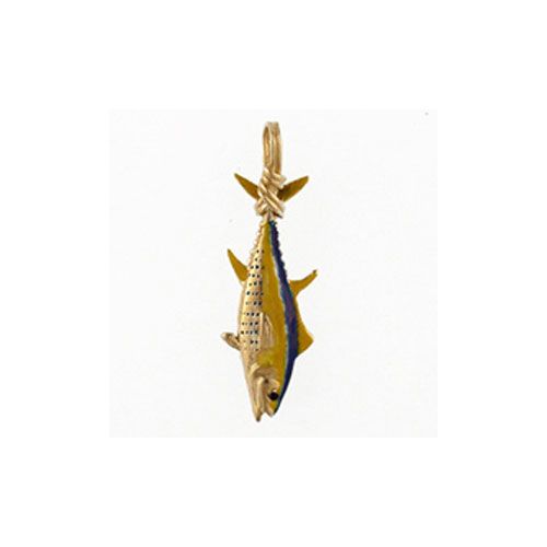 14k Gold Small Tuna Hollow Enamel Pendant - 179 HE