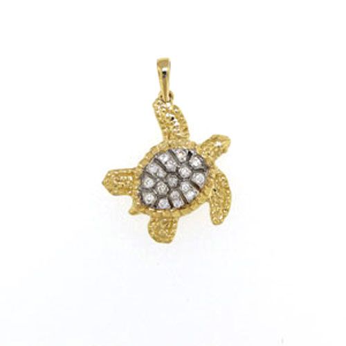14k Gold Small Turtle Diamond Pendant - 380 D