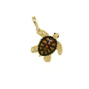 14k Gold Small Turtle Enamel Pendant - 380 E