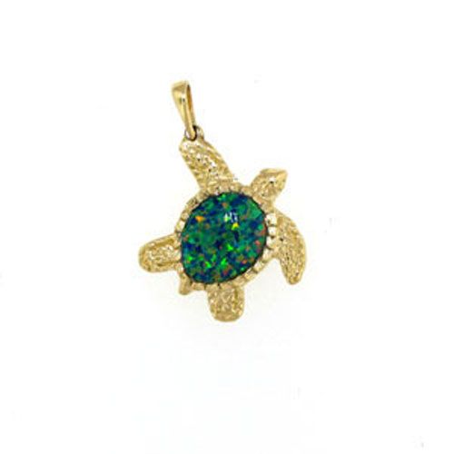 14k Gold Small Turtle Opal Pendant - 380 O