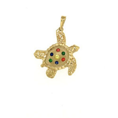 14k Gold Small Turtle Sapphire Pendant - 380 S