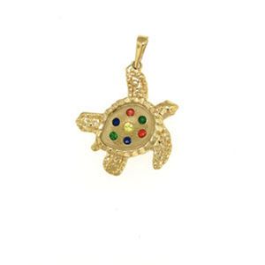 14k Gold Small Turtle Sapphire Pendant - 380 S