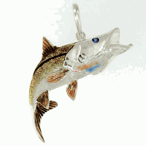 14k Gold Snook with Enamel Pendant - 105 E