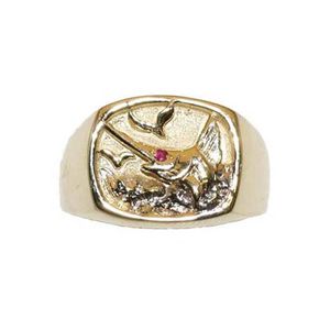 14k Gold Square Sports Band Marlin Ring - 708